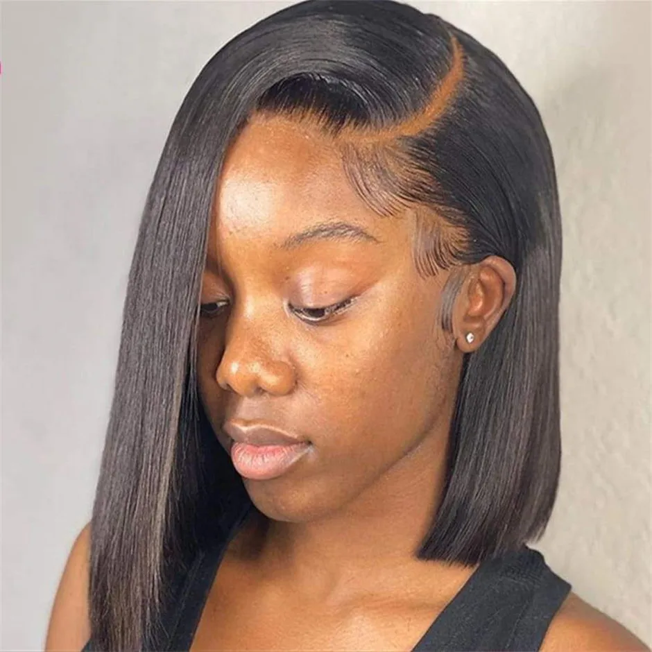 Короткий парик Боб 13x4 прямой передний со шнуровкой Детские волосы 150% 180% парики из