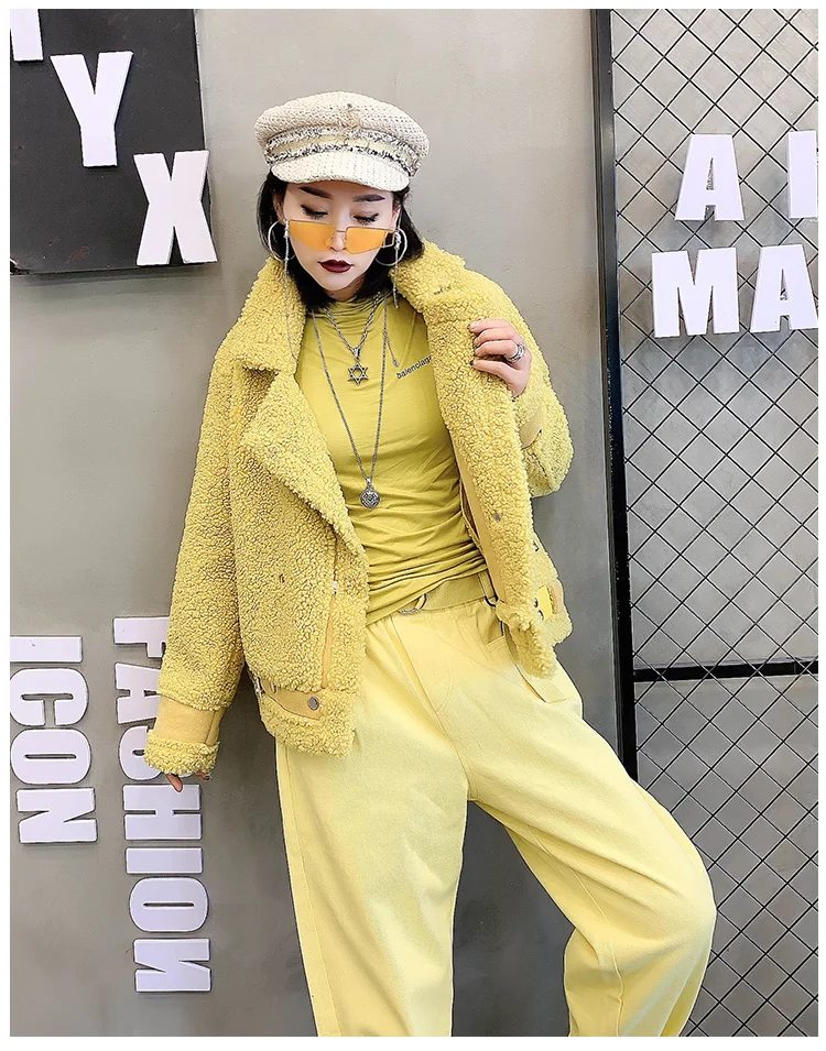 Noble Sheepskin Wool Fur Blends Coats for Women Winter Fashion Wool Fur Coat Female Warm Outwear Sheep Shearing lady Fur Jacket