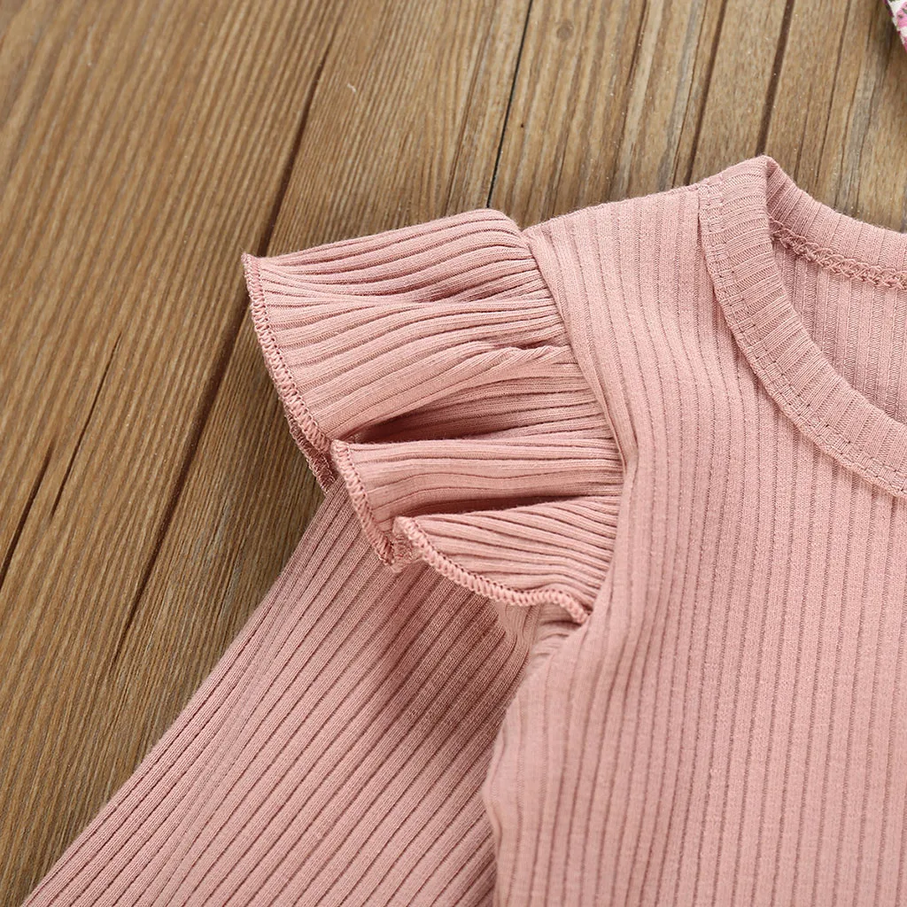 Детский однотонный комбинезон с длинным рукавом и юбка на подтяжках цветочным