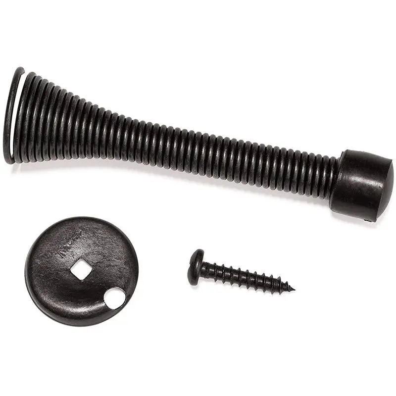 12 Pack Satin Nickel Door Stoppers - 3⅛ inch Flexible Heavy Duty RustProof Screw-In Stainless Steel Spring Stops with White Rubb |