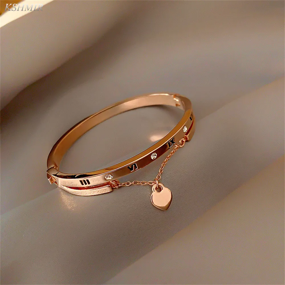 

Design Luxury Brand Bracelet Women Hanging Heart Label Forever Love Pulseira Titanium steel Bangle & Bracelets For Women Jewelry