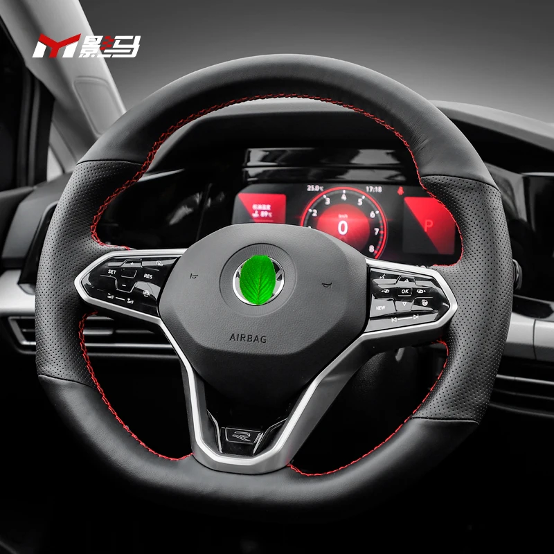 

YINGMA for VW Golf 8 Steering Wheel Cover Handsewn Modified Interior Decoration antiwear Genuine leather Steering wheel covers