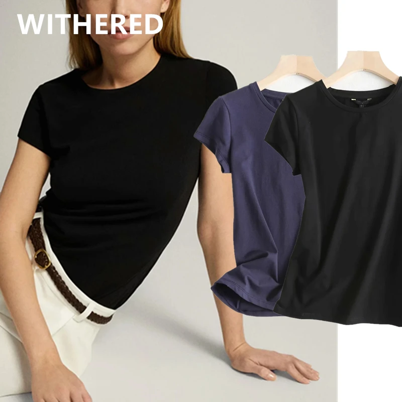Увядшая футболка в стиле Харадзюку простая Базовая однотонная хлопковая летняя
