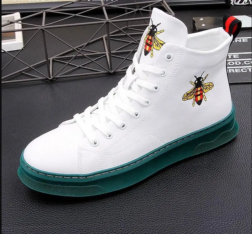 Белые туфли с вышивкой Высокие мужские Модные ковбойские ботинки в Корейском