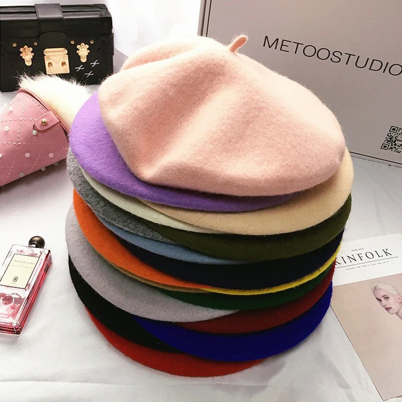 Осенне-зимний шерстяной берет шапка для женщин и девушек Модные Винтажные береты