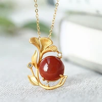 high end agate pendant womens sterling silver flowers design exquisite gilding clavicle chain simple temperament south red pend