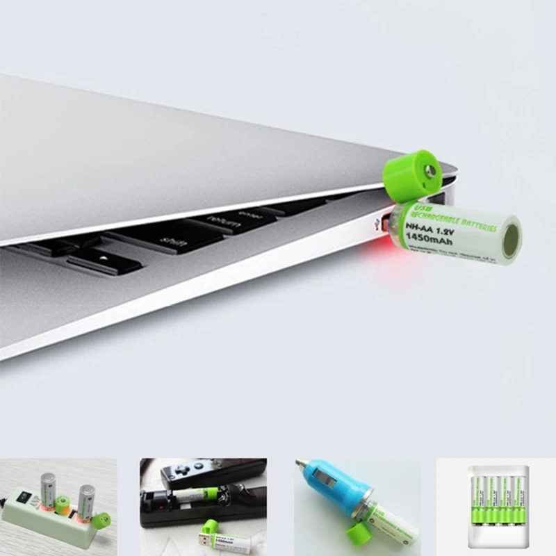 2pcs 1,2 V 600/1450 mAh USB AA перезаряжаемый аккумулятор NiMH для игрушек дистанционный Tourch 77UA