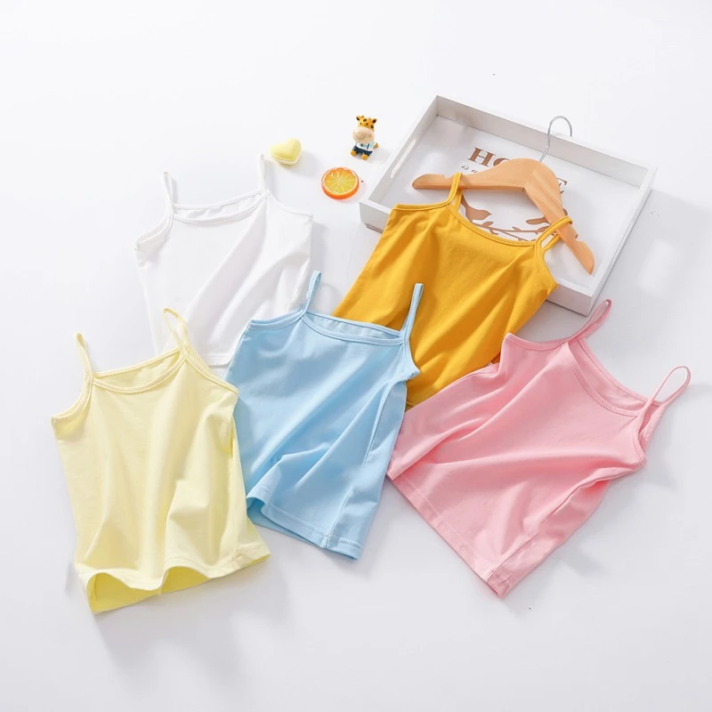 Детский жилет без рукавов для девочек однотонный хлопковый топ с принтом