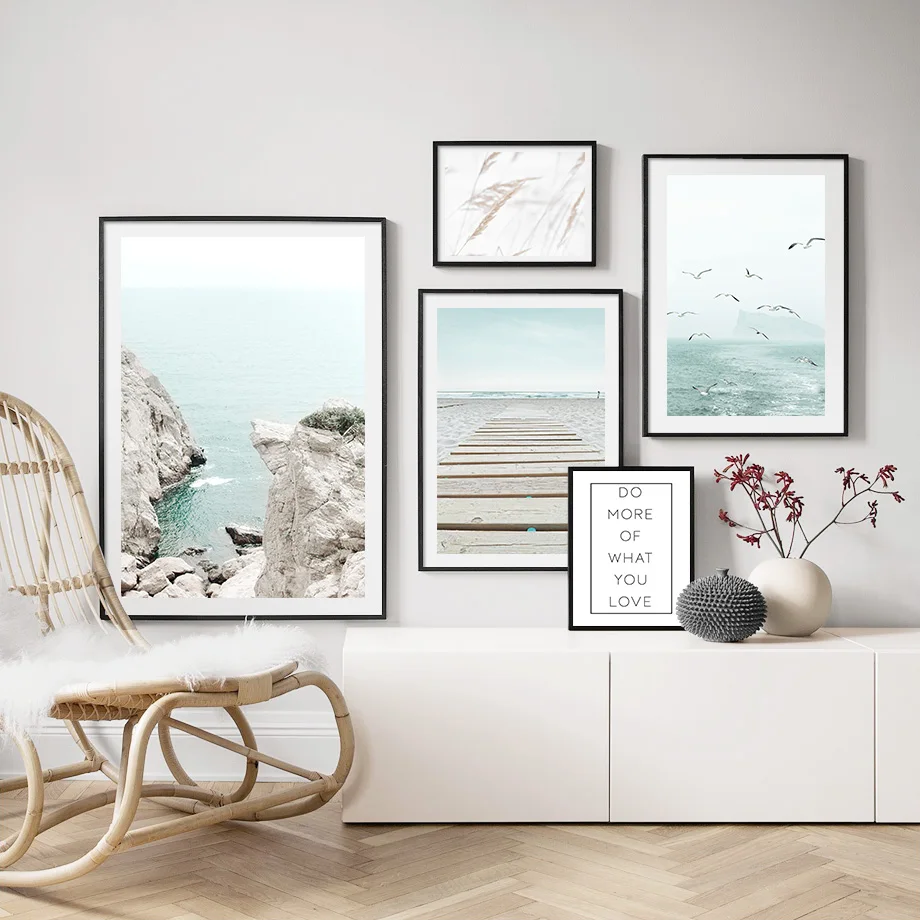 WTQ Coast Reed Sea Sailboat Beach Waves Wall Art Canvas Painting Nordic Posters Prints Room Decor Pictures Home Decoration | Дом и сад