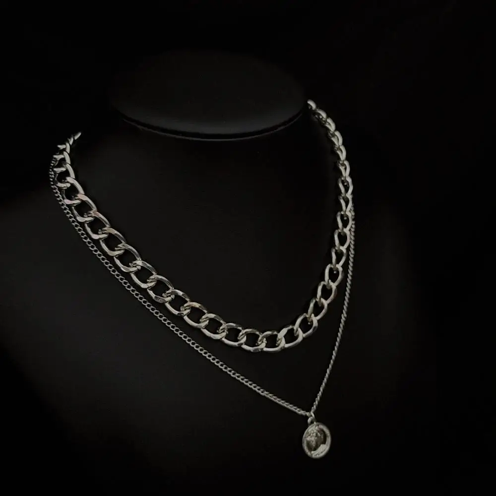 

Fashion retro thick chain necklace double hip hop short clavicle chain female wild jewelry hot sale