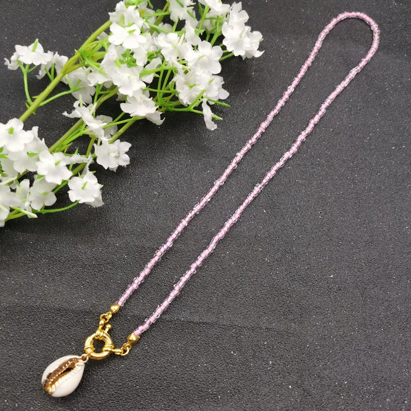 Fashion Colorful Bead Cowrie Shell Choker Necklace for Women Long Chain Pendant Necklace Gold Color Statement Collier Jewelry