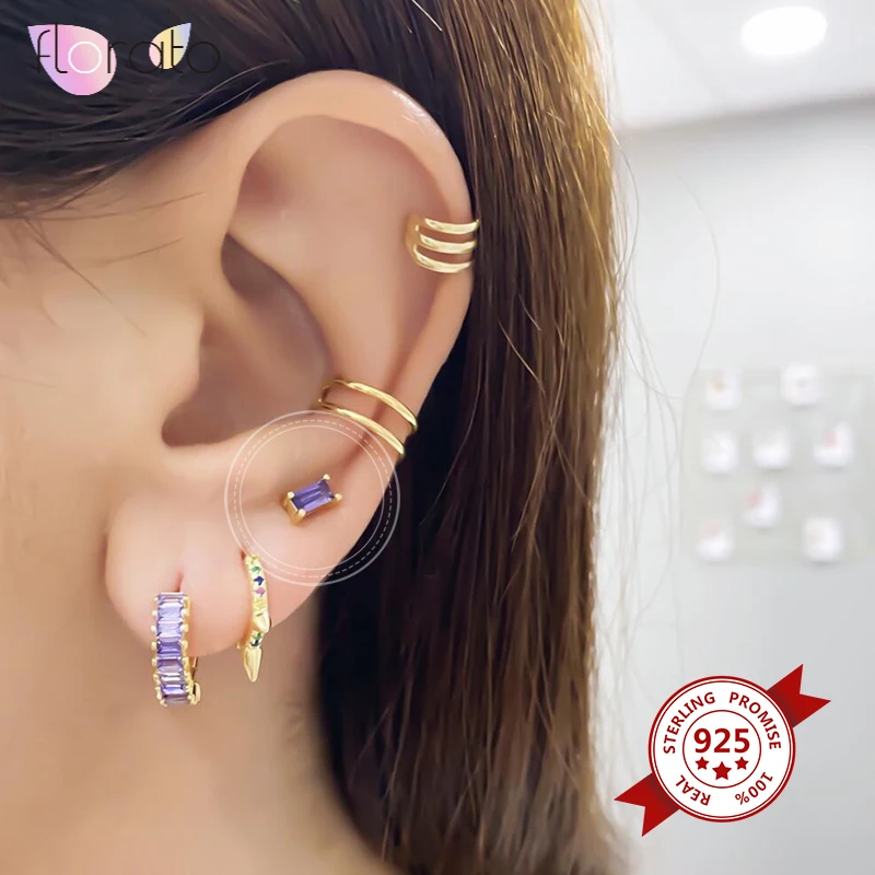 

Cute Minimalist Colorful Square Stud Earrings for Women 925 Sterling Silver Ear Needle Purple/Green/Black/White Stud Earrings