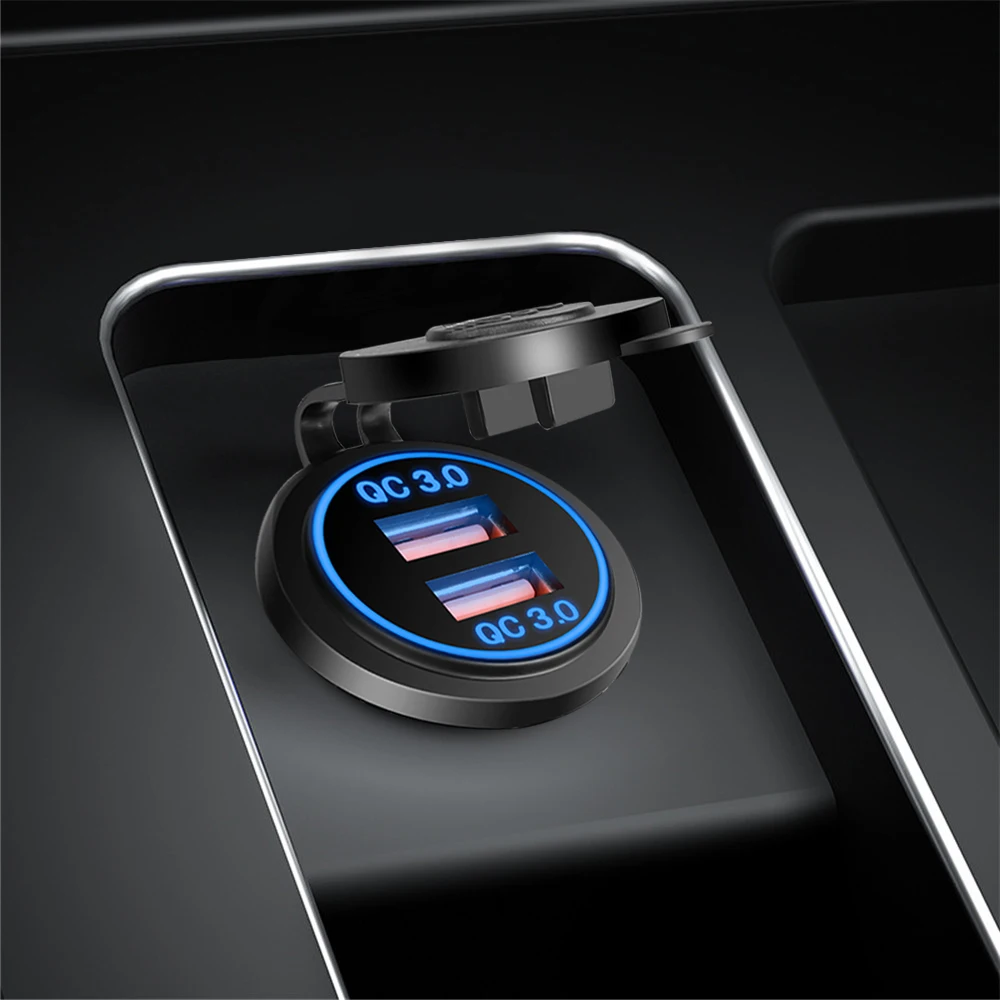 Car Motorcycle Cigarette Lighter Socket QC 3.0 Dual USB Charger 12V-24V Moto Sockets Power Plug Outlet LED | Автомобили и