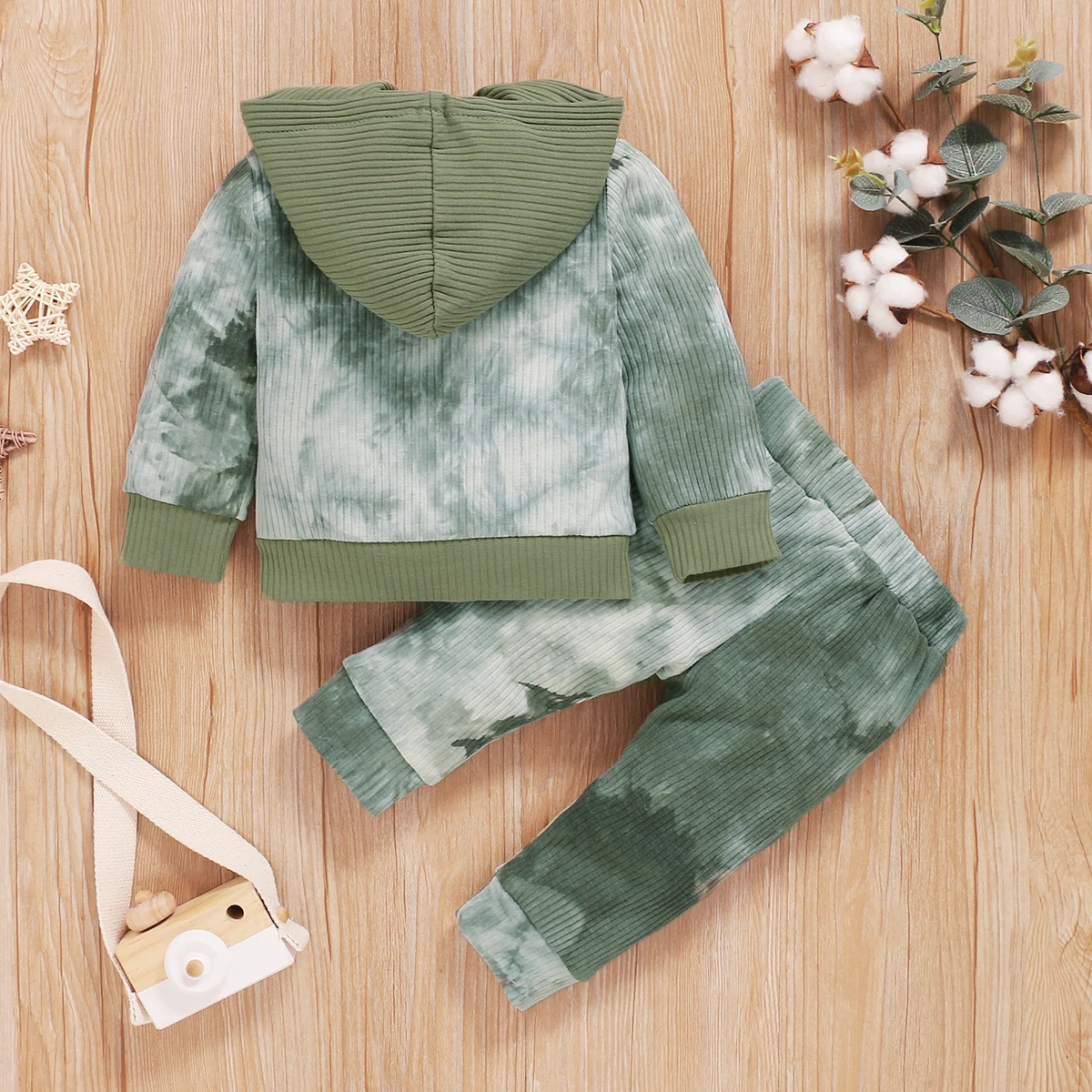

Autumn Spring Toddler Baby Boys Set Clothing Fashion Tie-Dye Ribbed Hooded Pocket Top+Long Pants 2Pcs Outfit