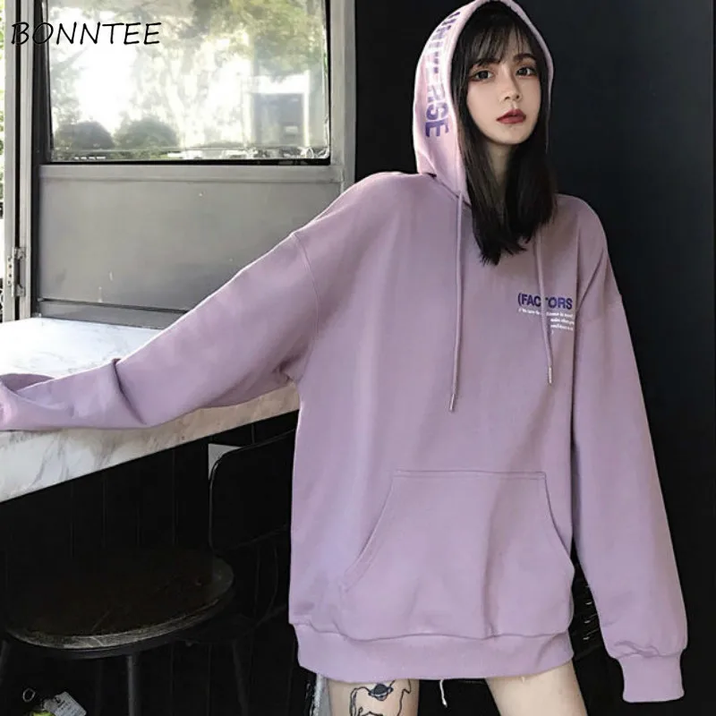 

Hoodies Women Long Printed Letter Chic Korean Style BF Harajuku Retro Pullovers Hooded Students Spring Streetwear Womens Leisure