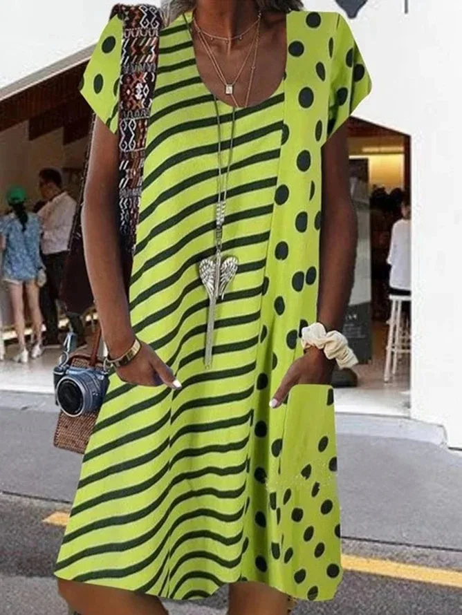 

New print stitching pocket dress for women