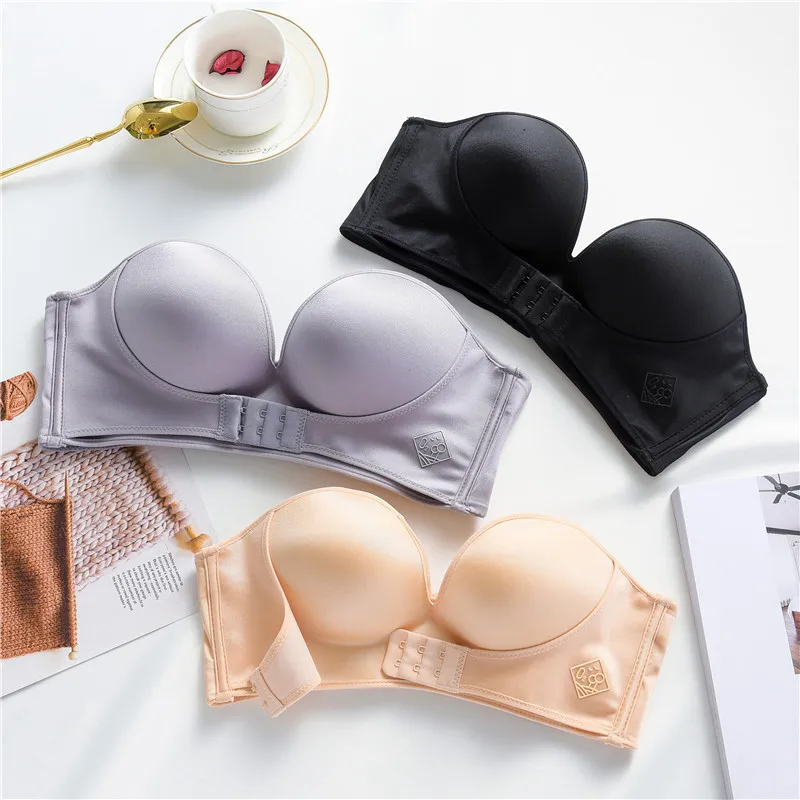 

Factory Direct Sales of Oxygen Sugar Strapless Bra Non-slip Pull-up Invisible No Steel Ring Small Chest Gathered Underwear Women