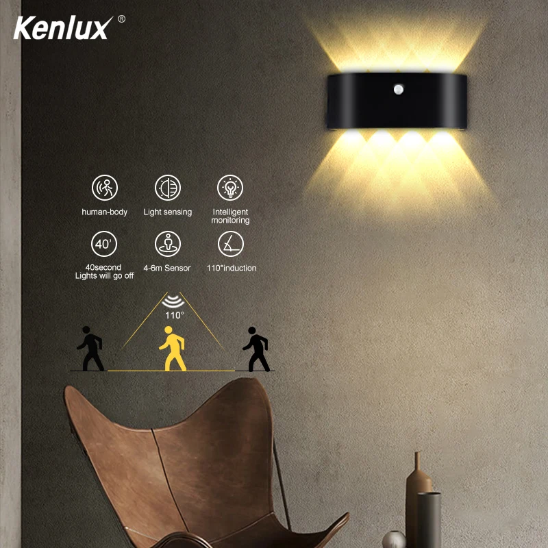 Крытый Открытый водонепроницаемый IP65 PIR сенсор настенный светильник алюминиевый