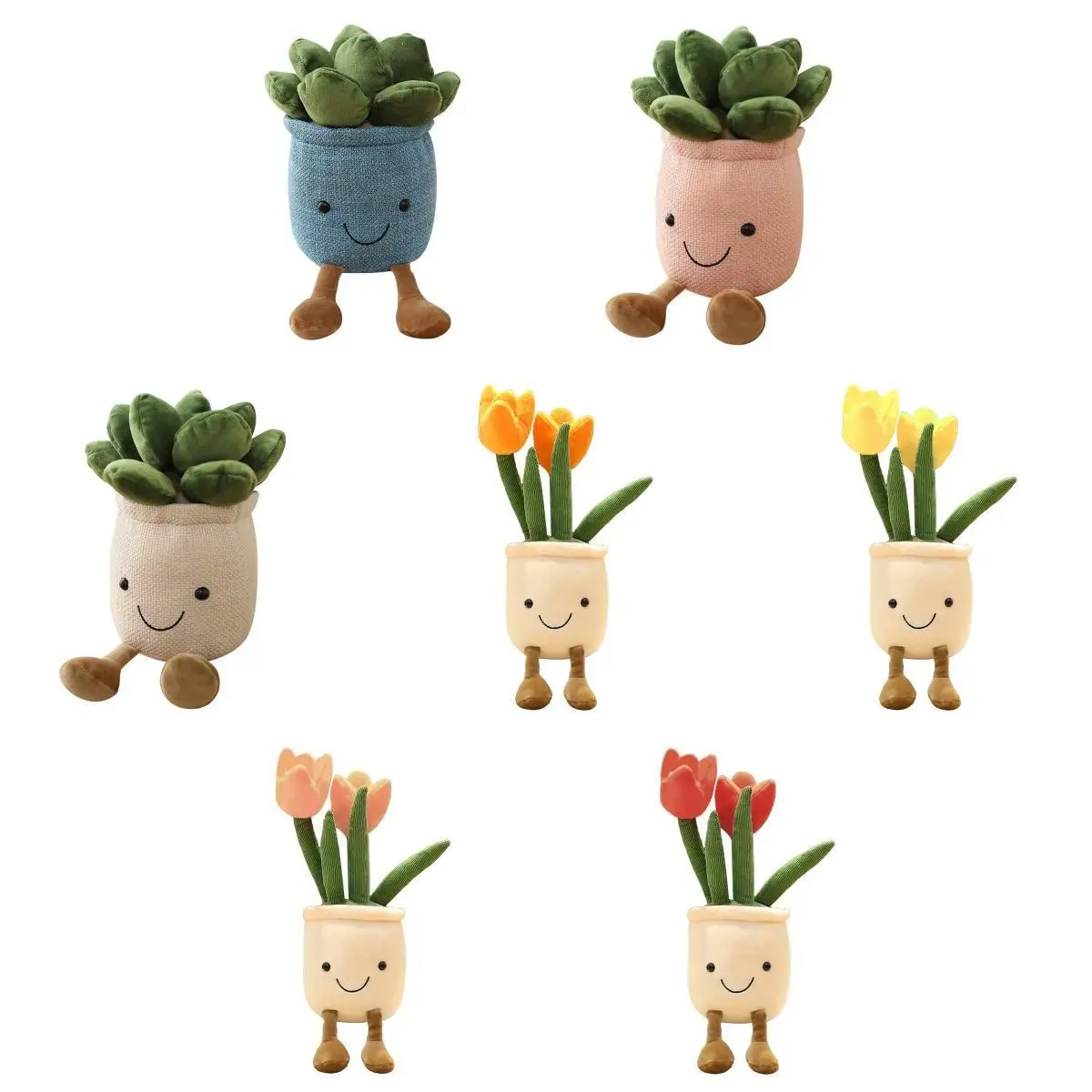 

7x Funny Plush Green Potted Plants Plant Flower Soft Stuffed Dolls Toys Car Dashboard Decor Ornament Kids Gift