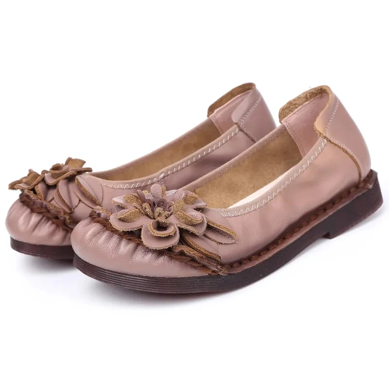 

Genuine leather loafers summer flats womens handmade summer shoes ladies nation flower woman loafer