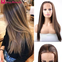 highlight synthetic lace front wig long silky straight synthetic wigs for black women heat resistant futura fiber hair wigs