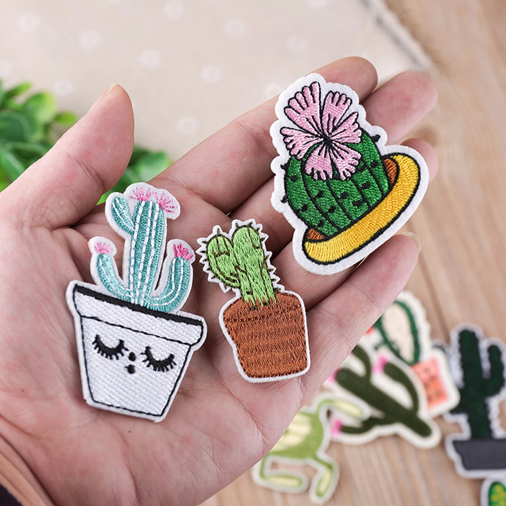 1Pc Cartoon Embroidery Patch Cactus Pineapple Iron On Sew DIY Clothes Stickers Decorative Appliques | Дом и сад
