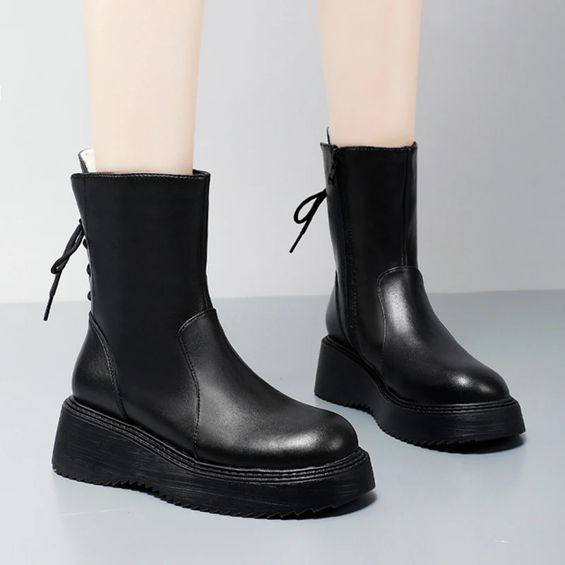Ботинки женские зимние из ПУ кожи с плюшевой подкладкой | Обувь