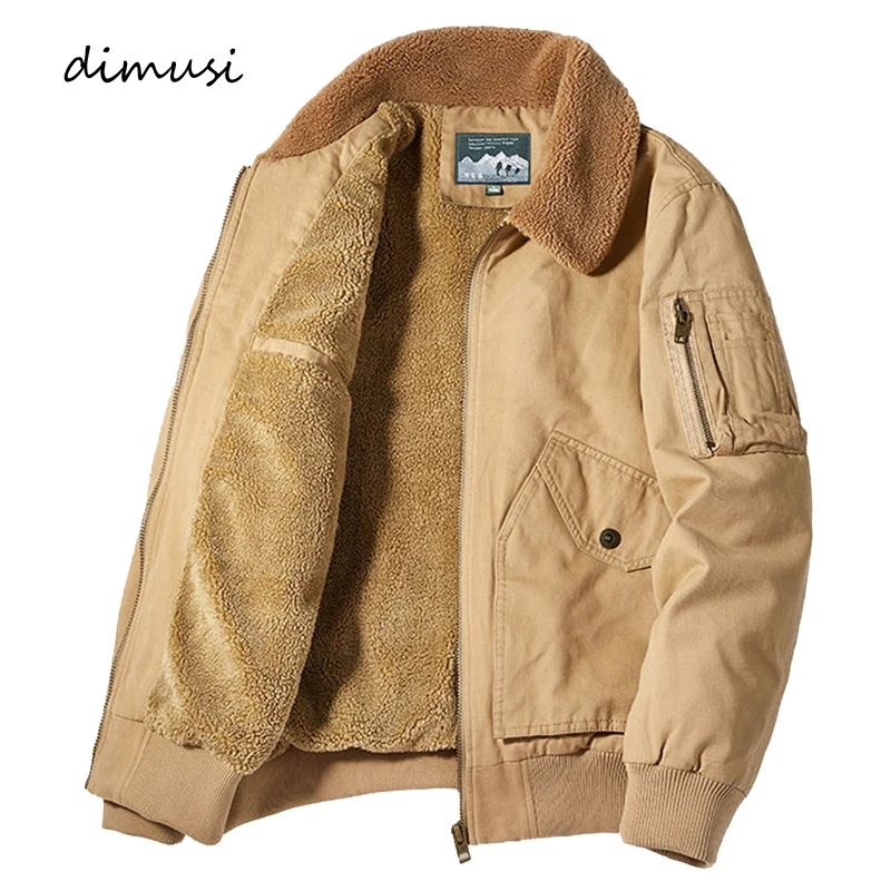 DIMUSI Winter Men's Bomber Jacket Casual Male Outwear Fleece Fur Collar Warm Coats Fashion Retro Military Jackets Man Clothing
