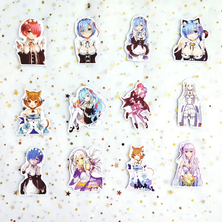 Pegatinas de Anime para chica, juguetes de dibujos animados Rem Ram, pel&iacute;cula de recuerdo, 50 Uds./lote-3