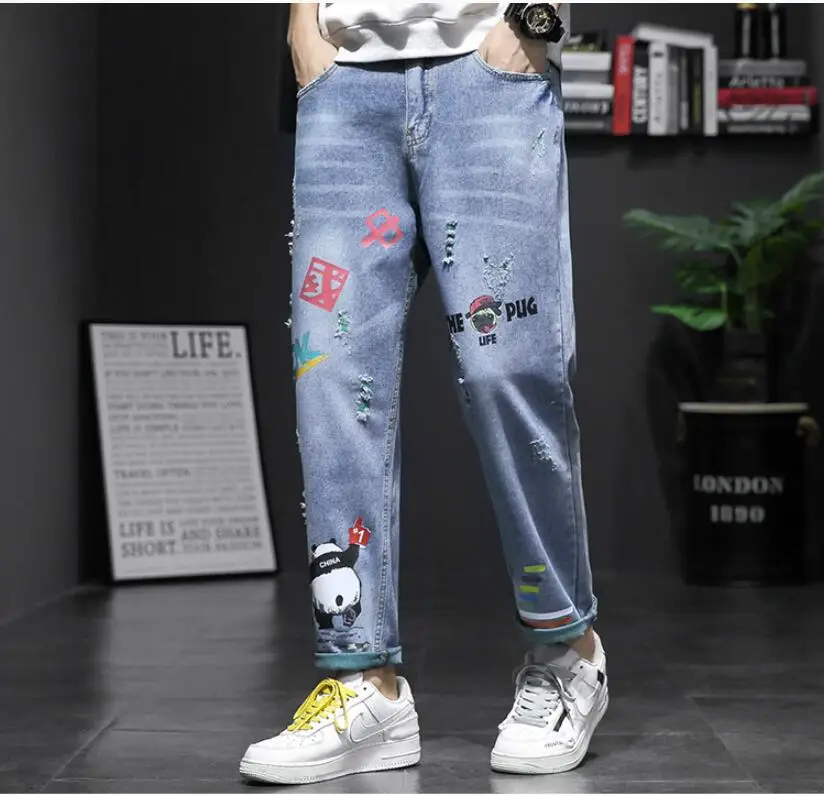 Новинка весна-лето 2019 модные трендовые повседневные джинсы в Корейском стиле для