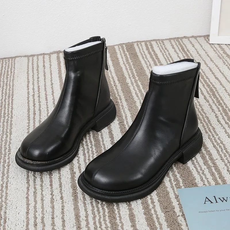 Женские ботинки из ПУ кожи с круглым носком на молнии | Обувь