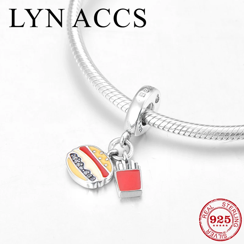 Новые поступления 925 пробы Серебряный бургер и картофель фри форма Красочные