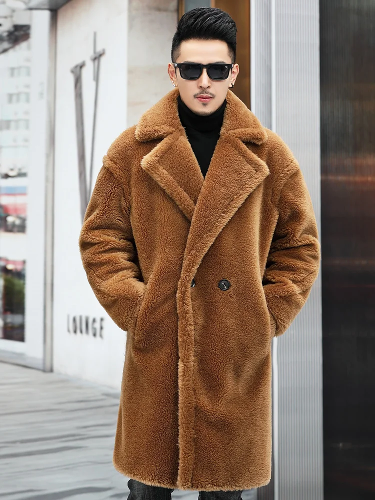 Зимнее мужское Свободное пальто из натуральной шерсти черное коричневое