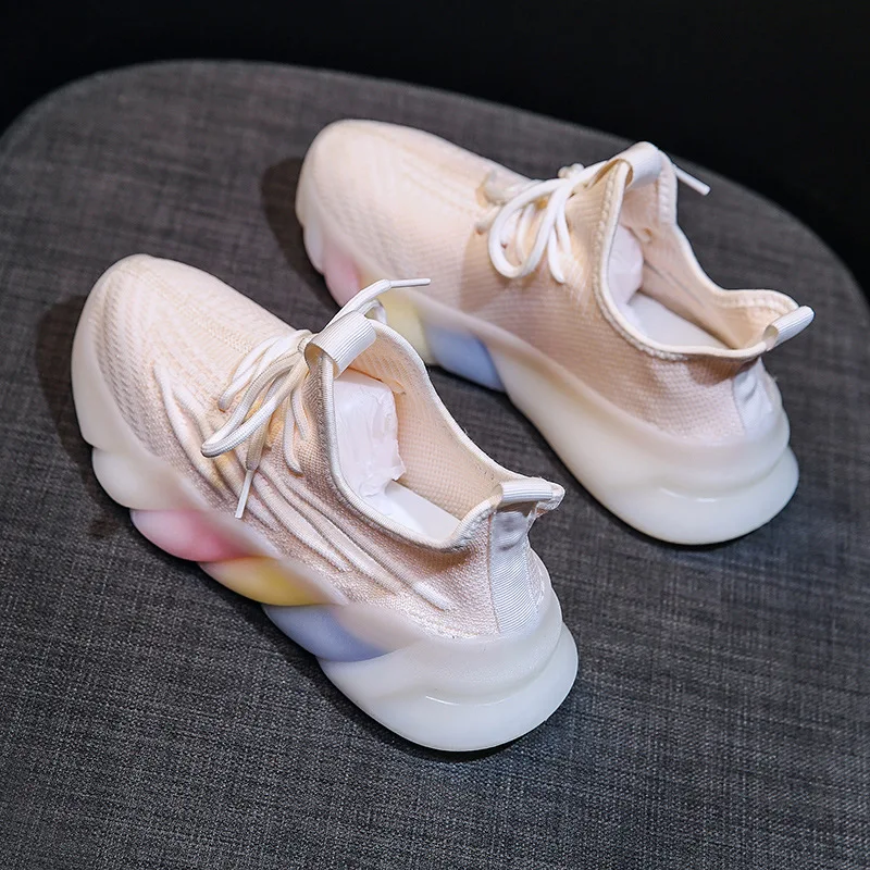 

Women's summer 2021 new popcorn sole rainbow appearance flying woven sports shoes running shoes daddy shoes