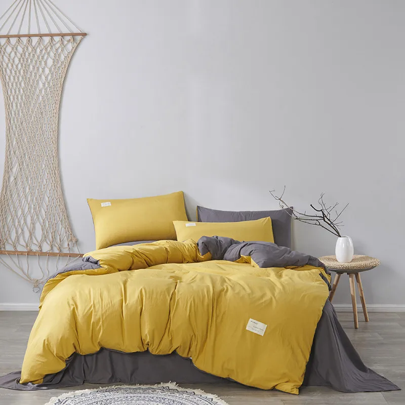 

100% Cotton Soild Color Comforter Bedding Sets Simple Bedroom Bedding Set King Queen Size AB Doulbe Side
