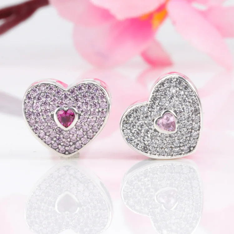 

Bewill 100% Authentic 925 Sterling Silver Full zircon heart charm Fit DIY Original Bracelet Pendants Jewelry