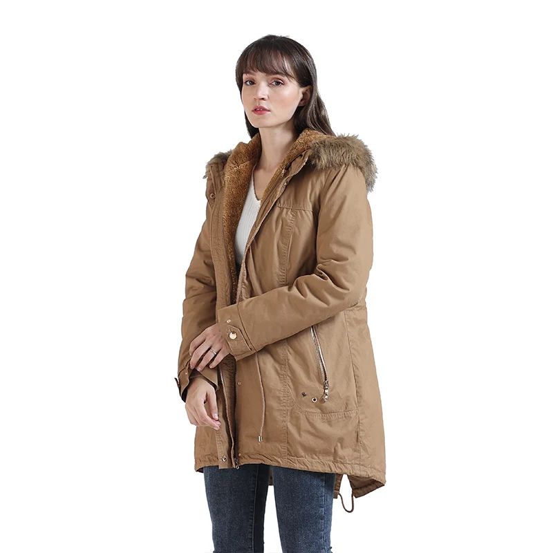 

SANTELON Women Winter Long Parka With Fur Hood Removable Fake Wool Liner Warm Padded Jacket Coat Windproof Outdoor For Chile