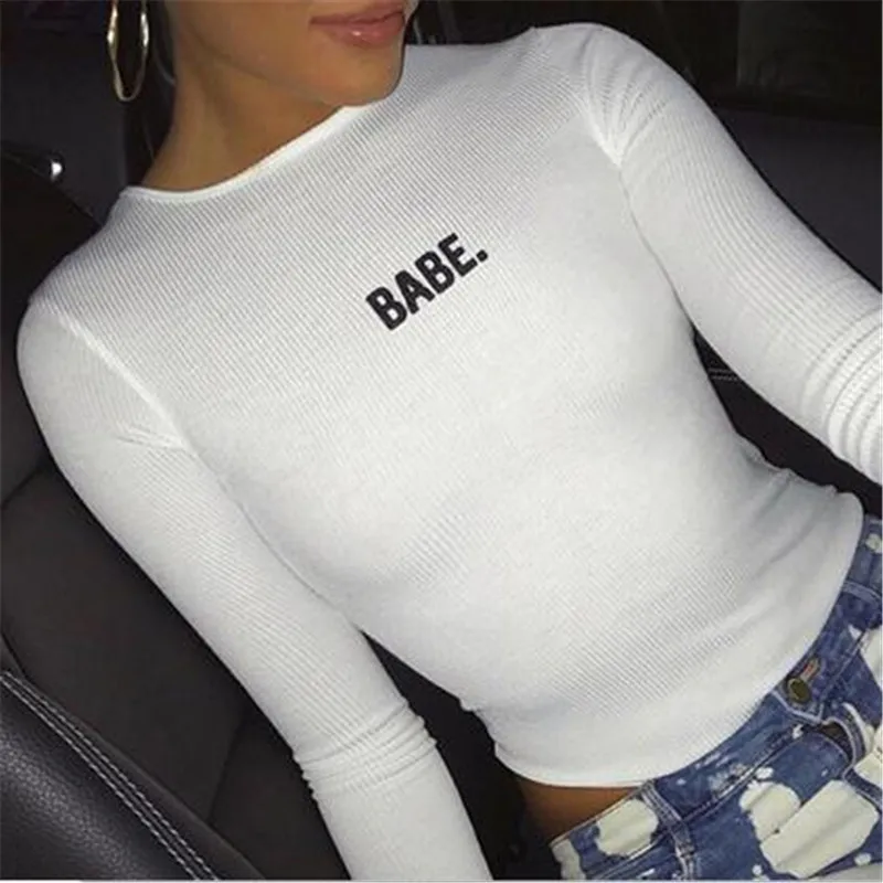 As photo show Модные, пикантные Для женщин Babe буквы Длинные рукава трико Повседневное узкие трико осень-зима с О-образным вырезом Одна деталь боди; трико; Лидер продаж - Цвет: As photo show