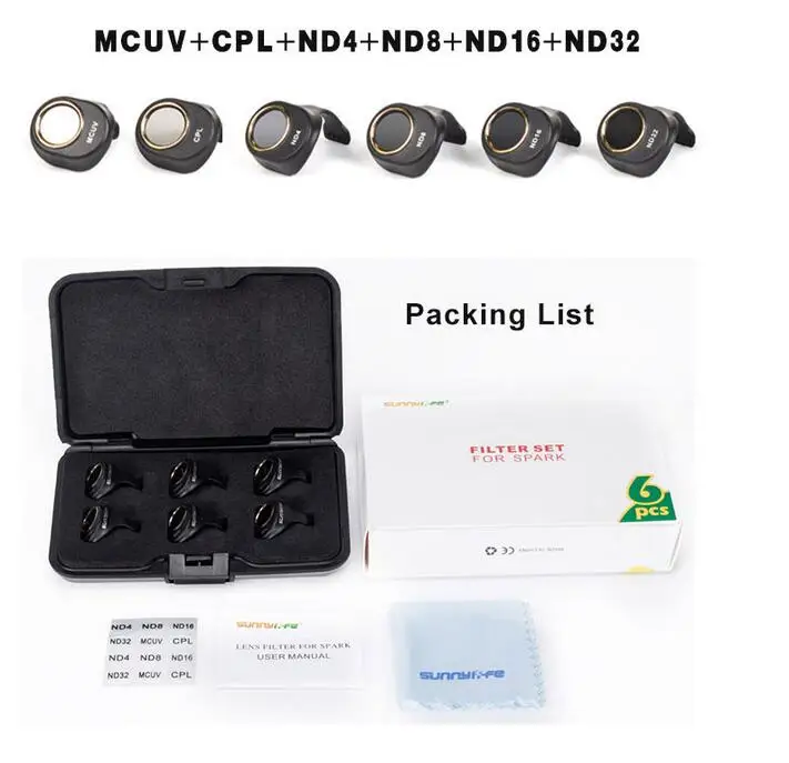 3/4/6 шт./компл. для DJI Spark Multi-Слои защитная пленка MCUV/CPL/ND4 ND8 ND16 ND32 Комплект фильтров объектива прозрачная HD защитная пленка Камера защитное устройство для объектива - Цвет: 6 PC Full Set