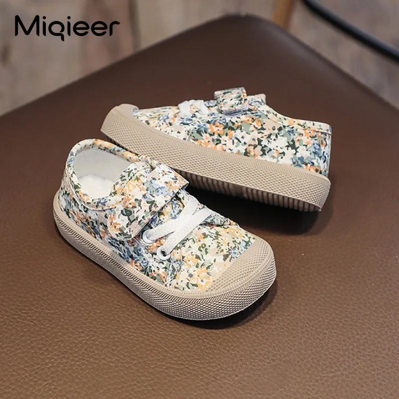Kids Shoes Size 21-32 Girls Sneakers Small Flowers Soft Sole Outdoor Children Canvas Flat Shoes Little Baby Walking Footwear