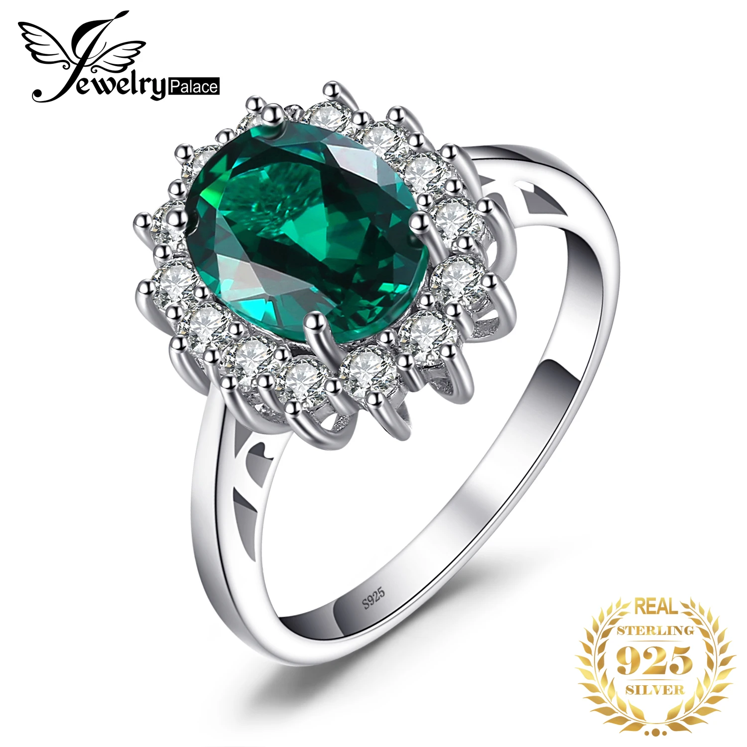 Jewelrypalace Зеленый Изумрудный стерлингового серебра 925 Мода Принцесса Диана Обручение обручальное кольцо для Для женщин Solitaire