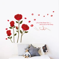 romantic red rose wall sticker for bedroom living room sofa background home decoration mural art decals flowers wallpaper