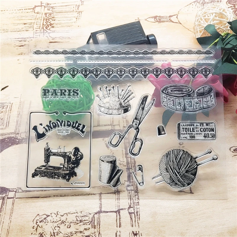 

Sewing Scissors Silicone Clear Seal Stamp DIY Scrapbooking Embossing Photo Album 95AA