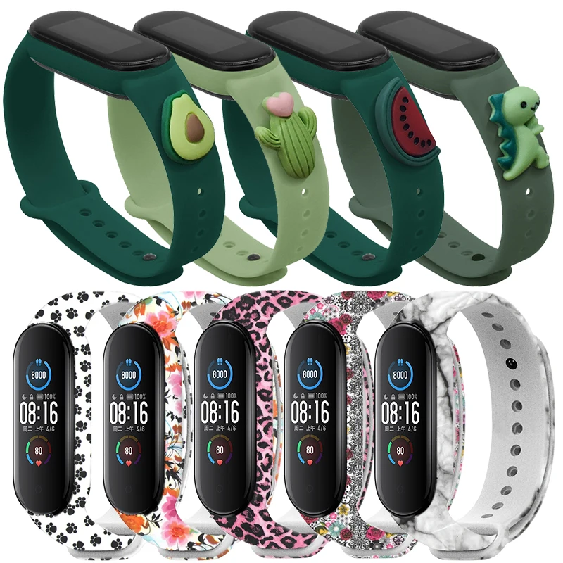 

For Xiaomi Mi Band 6 5 bracelet Fashion Graffiti pattern Mi Band 3 4 Wristband Bracelet Doll Cartoon Silicone Strap Accessory