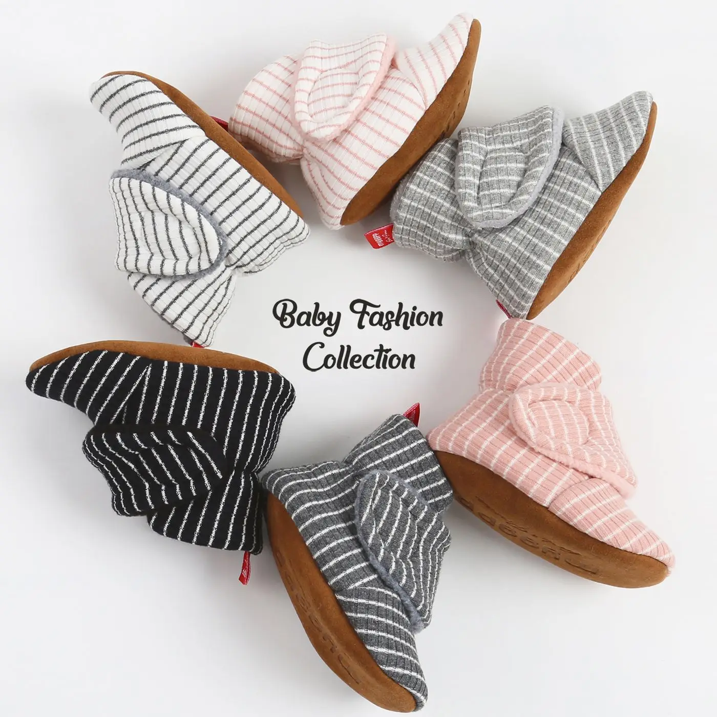 

2021 Warm Baby Shoes Newborn Baby Boys Girls Striped Toddler First Walkers Booties Cotton Comfort Anti-slip Infant Boots