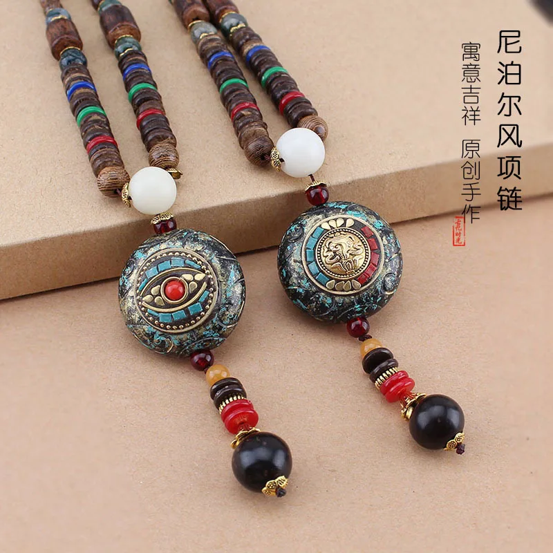 Винтажный буддийский кулон с бусинами из дерева малы этнические богемные