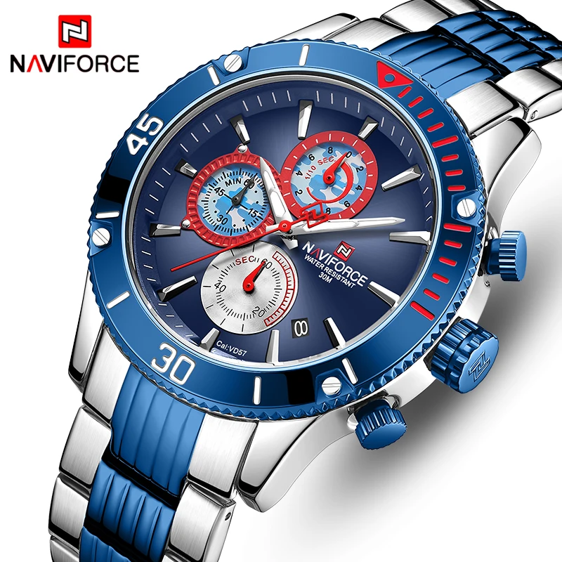 Часы наручные NAVIFORCE Мужские кварцевые Брендовые спортивные роскошные с большим