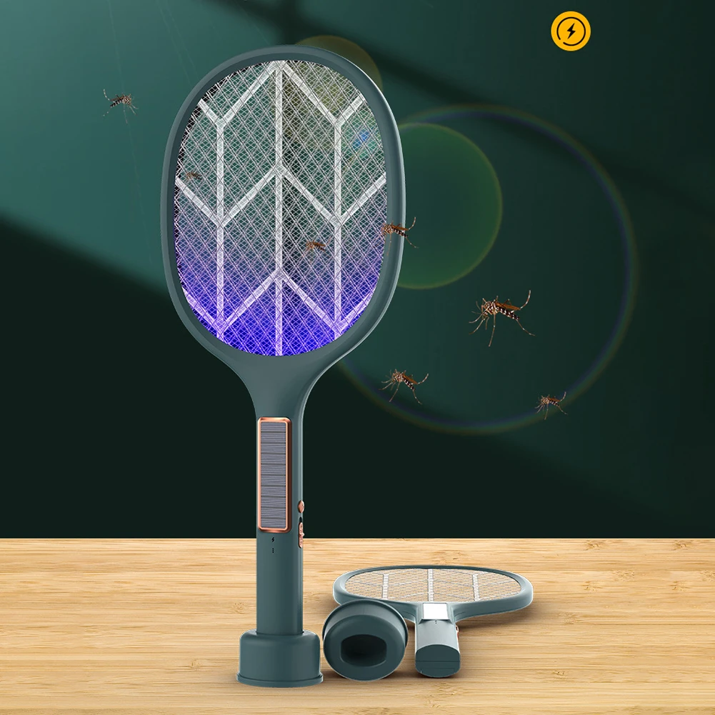 

3000V Electric Insect Racket Smart Light Control Solar Mosquito Swatter Fly Bug Zapper USB Rechargeable Fly Swatter Killer Trap