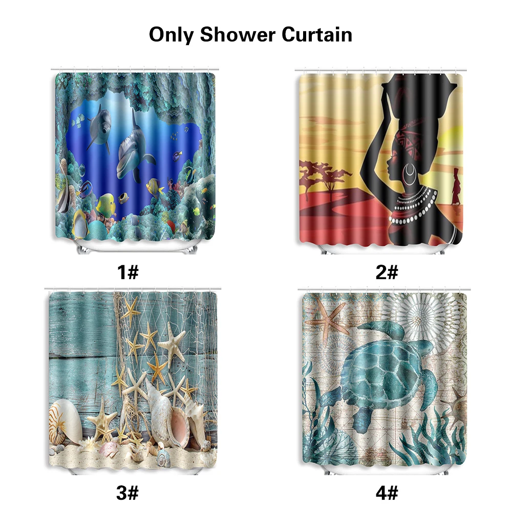 

New Printed Pattern Shower Curtain 12 Hooks Bath Decoration Pedestal Rug Lid Toilet Cover Mat Bath Mat Set Bathroom Curtains