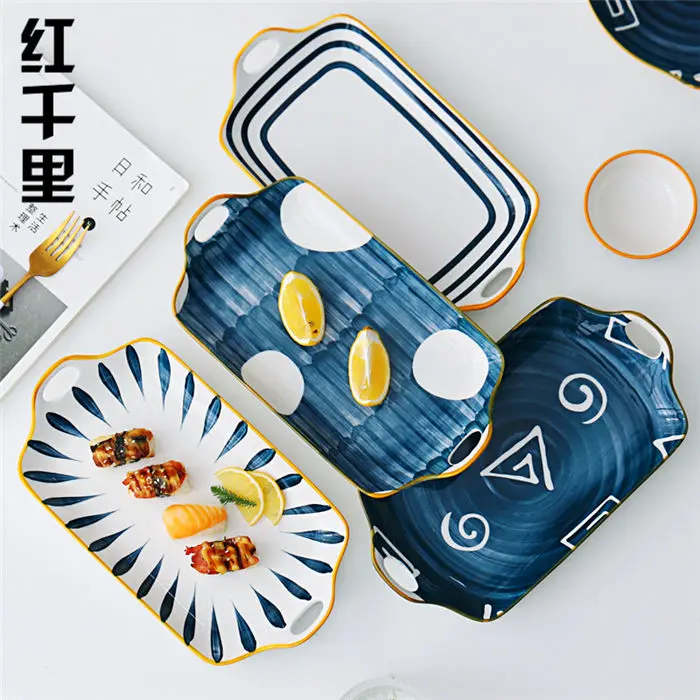 Керамическая посуда в японском стиле тарелка блюда для бифштекса с двойной